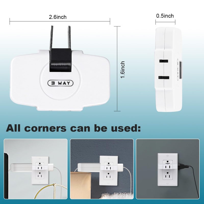 SYCON 3 Way Wall Outlet Extender AC Adapter, 2-Prong Swivel Mini Indoor Wall Tap Power Outlet Extender Plug, White - Image 4